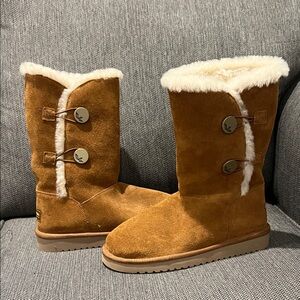 Koolaburra Tan Suede Winter Boots with Button Accents